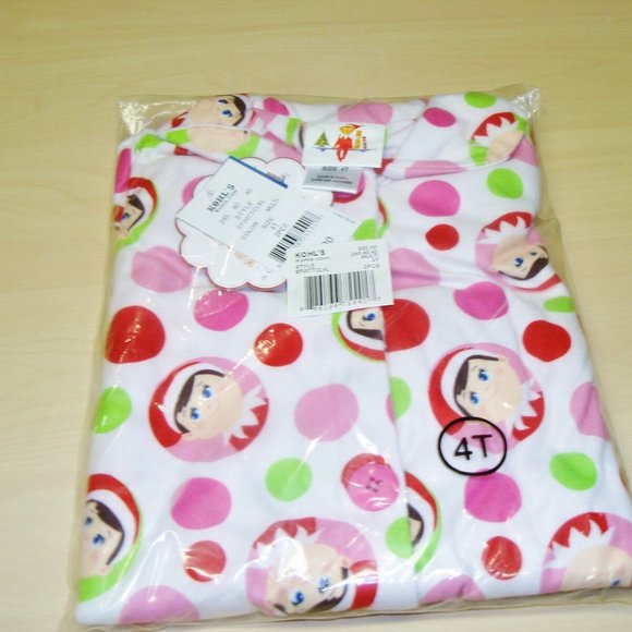 NEW Girls Elf On The Shelf Dot Button Up Flannel Pajamas 4T NWT - Picture 1 of 5